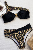 Sexy Leopard Print Hollow Out Patchwork Swimwears