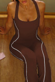 Casual Patchwork Backless Contrast U Neck Skinny Jumpsuits