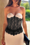 Elegant Lace Patchwork Spaghetti Strap Sling Dresses