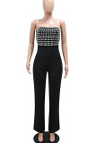 Casual Patchwork Backless Hot Drill Strapless Regular Jumpsuits