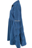 Casual Solid Color Buckle Patchwork Turndown Collar Ball Gown Plus Size Dresses