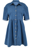 Casual Solid Color Buckle Patchwork Turndown Collar Ball Gown Plus Size Dresses