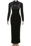 Elegant Print Patchwork Half A Turtleneck Long Dresses