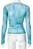 Casual Print Patchwork Ruched O Neck Tops