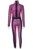 Casual Stripe Patchwork Zipper Zipper Collar Long Sleeve Two Pieces