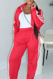 Casual Patchwork Zipper Contrast Zipper Collar Long Sleeve Two Pieces