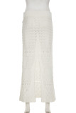 Sexy Solid Color Patchwork See-Through Slit Straight High Waist Straight Patchwork Bottoms