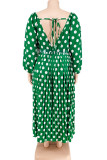Casual Polka Dot Patchwork Backless With Belt Square Neck Long Plus Size Dresses