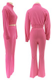 Casual Solid Color Pocket Patchwork Zipper Zipper Collar Long Sleeve Two Pieces