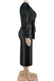 Casual Solid Color Patchwork Strap Design V Neck Plus Size Two Pieces