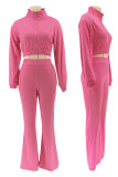 Casual Solid Color Pocket Patchwork Zipper Zipper Collar Long Sleeve Two Pieces
