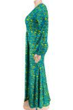 Casual Print Patchwork V Neck Long Plus Size Dresses