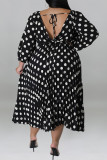 Casual Polka Dot Patchwork Backless With Belt Square Neck Long Plus Size Dresses