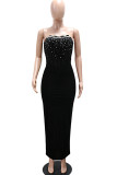 Sexy Backless Slit Hot Drill Strapless Long Dresses