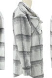 Casual Plaid Pocket Buckle Patchwork Boat Neck Outerwear