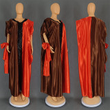 Casual Patchwork Sequins Contrast V Neck Long Plus Size Dresses