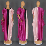 Casual Patchwork Sequins Contrast V Neck Long Plus Size Dresses