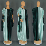 Casual Patchwork Sequins Contrast V Neck Long Plus Size Dresses