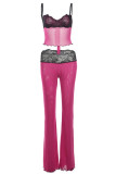 Casual Leopard Print Lace Patchwork Backless Spaghetti Strap Two Pieces