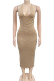 Sexy Solid Color Backless Slit Hot Drill Spaghetti Strap Long Dresses