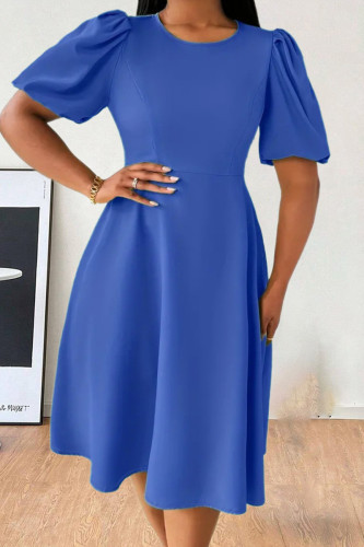 Casual Solid Color Patchwork Zipper O Neck A Line Plus Size Dresses