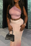 Elegant Patchwork Backless Oblique Collar Two Pieces