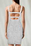 Sexy Solid Color Patchwork Backless Hot Drill Sling Dresses