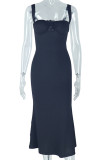 Elegant Solid Color Patchwork Backless Sling Dresses