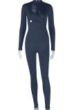 Casual Solid Color Hollow Out Patchwork O Neck Skinny Jumpsuits