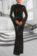 Elegant Solid Color Patchwork Hot Drill O Neck Long Dresses