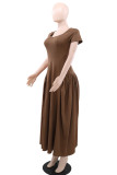 Elegant Solid Color Patchwork Asymmetrical Collar Long Dresses