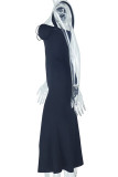 Elegant Solid Color Patchwork Backless Sling Dresses