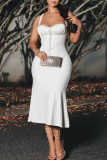 Elegant Solid Color Patchwork Backless Sling Dresses