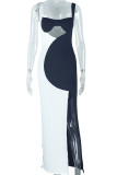 Sexy Hollow Out Patchwork Contrast Long Dresses