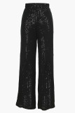 Casual Solid Color Sequins Patchwork Loose Mid Waist Wide Leg Patchwork Bottoms