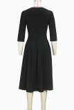 Elegant Solid Color Patchwork O Neck Long Dresses