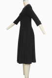 Elegant Solid Color Patchwork O Neck Long Dresses