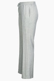 Casual Solid Color Draw String Patchwork Loose Mid Waist Patchwork Bottoms