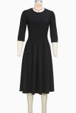 Elegant Solid Color Patchwork O Neck Long Dresses