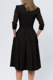 Elegant Solid Color Patchwork O Neck Long Dresses