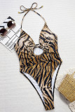Sexy Leopard Print Hollow Out Backless Strap Design Swimwears