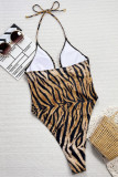 Sexy Leopard Print Hollow Out Backless Strap Design Swimwears