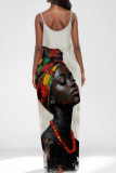 Casual Print Pocket Patchwork Spaghetti Strap Sling Dresses