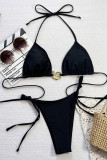 Sexy Solid Color Patchwork Strap Design Swimwears