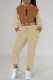 Casual Pocket Buckle Patchwork Contrast O Neck Long Sleeve Two Pieces