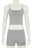 Casual Letters Patchwork Spaghetti Strap Sleeveless Two Pieces