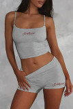 Casual Letters Patchwork Spaghetti Strap Sleeveless Two Pieces