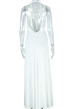 Elegant Solid Color Backless High Slit V Neck Long Dresses