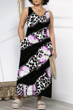Casual Butterfly Chain print Leopard Pocket Contrast V Neck Loose Jumpsuits
