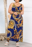 Casual Butterfly Chain print Leopard Pocket Contrast V Neck Loose Jumpsuits